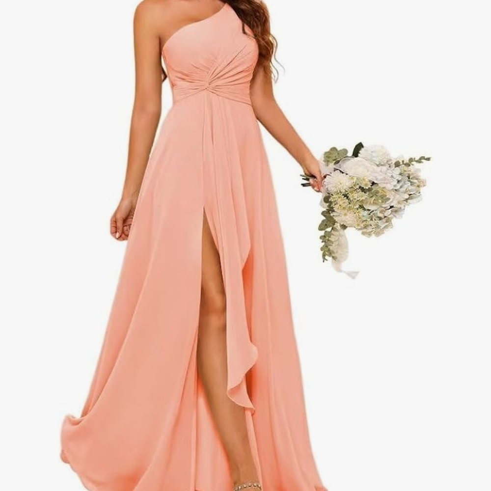 Elegant Peach One-Shoulder Dress
